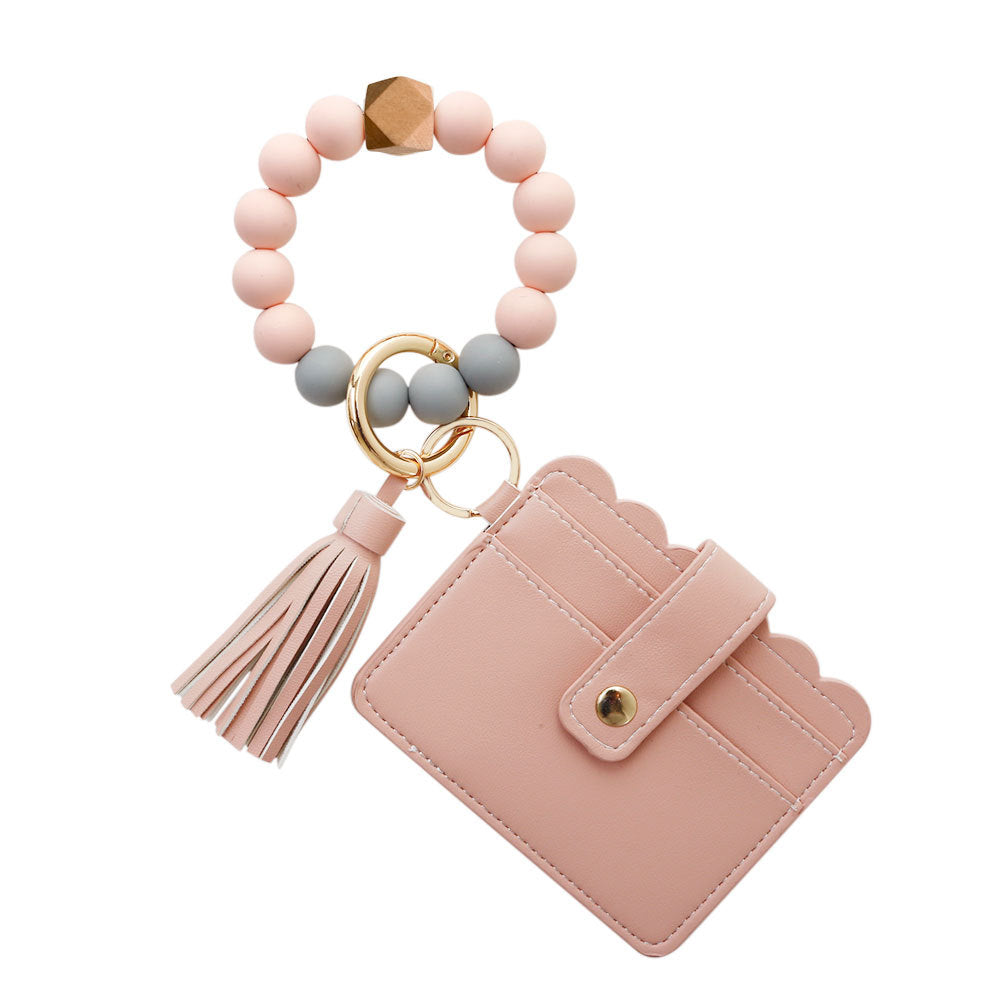 Wholesale Silicone Pendant Leather PU Tassel Card Bag Keychains